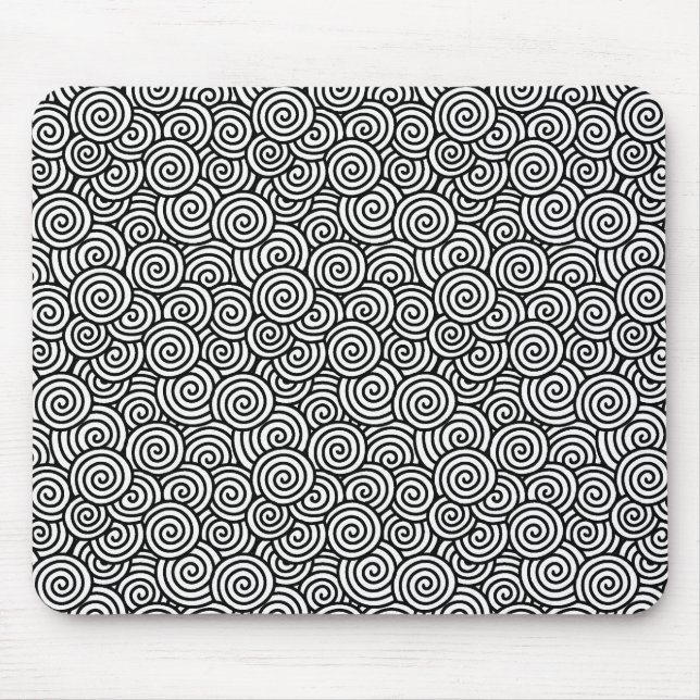 Japanese swirl pattern - white and black mouse mat (Front)