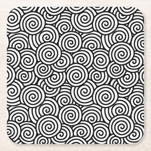 Japanese swirl pattern - white and black square paper coaster (Front)