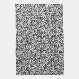 Japanese swirl pattern - white and black tea towel