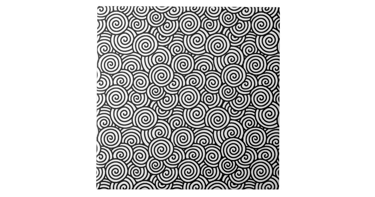 Japanese swirl pattern white and black tile Zazzle