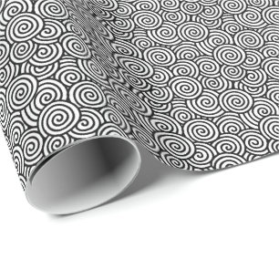 Japanese swirl pattern - white and black wrapping paper