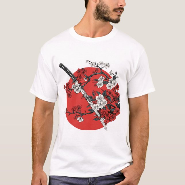 Japanese Sword & Cherry Blossom T-Shirt (Front)