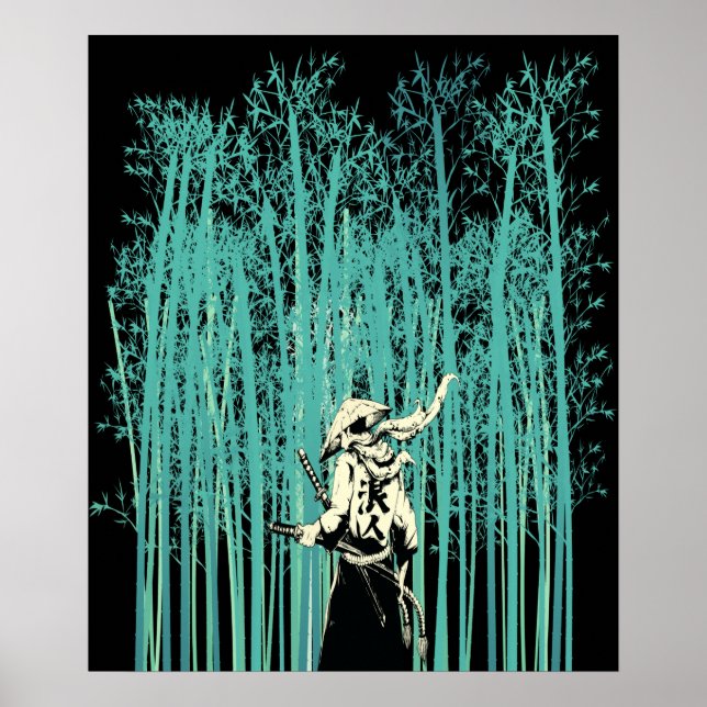 Japanese Sword Man in the Bamboo Forest Samurai Poster (Front)