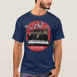 Japanese Synthesizer Cat Cherry Blossom T-Shirt