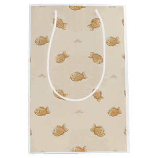 Japanese Taiyaki & Seigaiha Wrapping Paper Medium Gift Bag