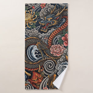 Japanese tattoo art bath towel