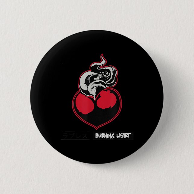 Japanese Tattoo Art Burning Heart  6 Cm Round Badge (Front)