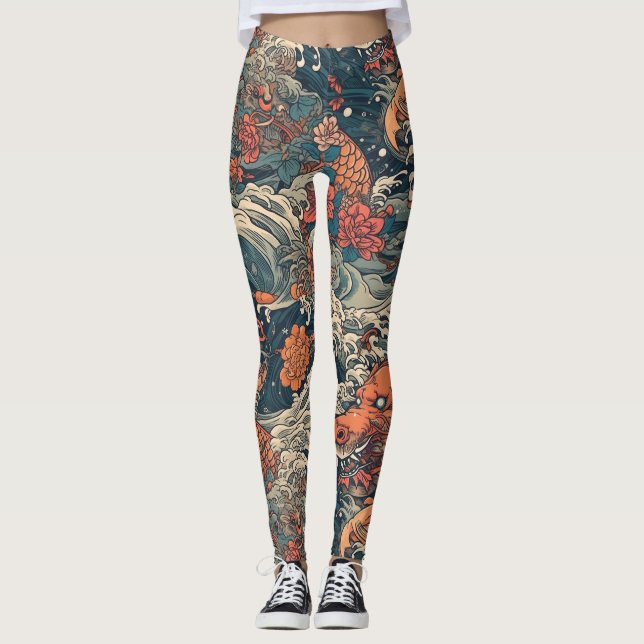Japanese Tattoo Art Sea Monsters Leggings (Front)