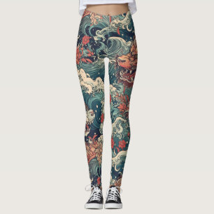 Japanese Tattoo Art Twin Dragons Leggings