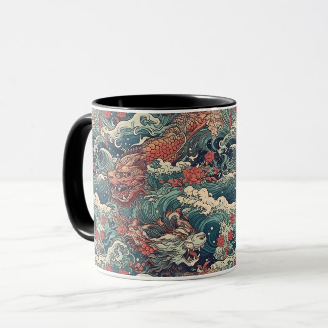Japanese Tattoo Art Twin Dragons Mug (Front Left)