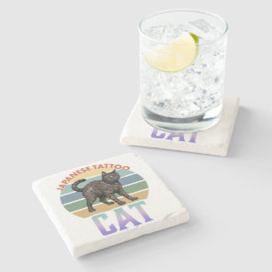 Japanese tattoo cat -irezumi- stone coaster