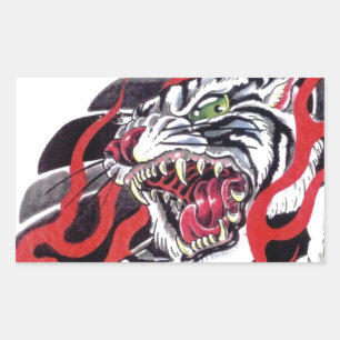 Japanese Tattoo Design- White Tiger Rectangular Sticker