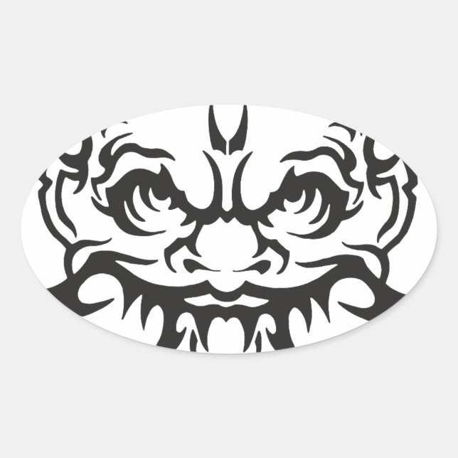 Japanese Tattoo Oni Demon Oval Sticker (Front)