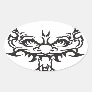 Japanese Tattoo Oni Demon Oval Sticker