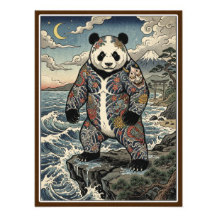 Japanese Tattoo Panda by the Sea Photo Print