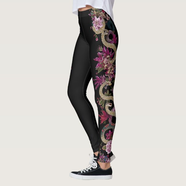 Japanese Tattoo Style Floral Snake Leggings (Left)