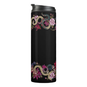 Japanese Tattoo Style Floral Snake  Thermal Tumbler