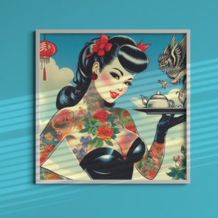 Japanese Tattooed Pin-up Poster