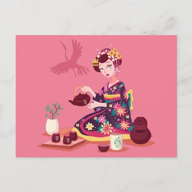 Japanese Tea Ceremony, Crane Postcard (Front)