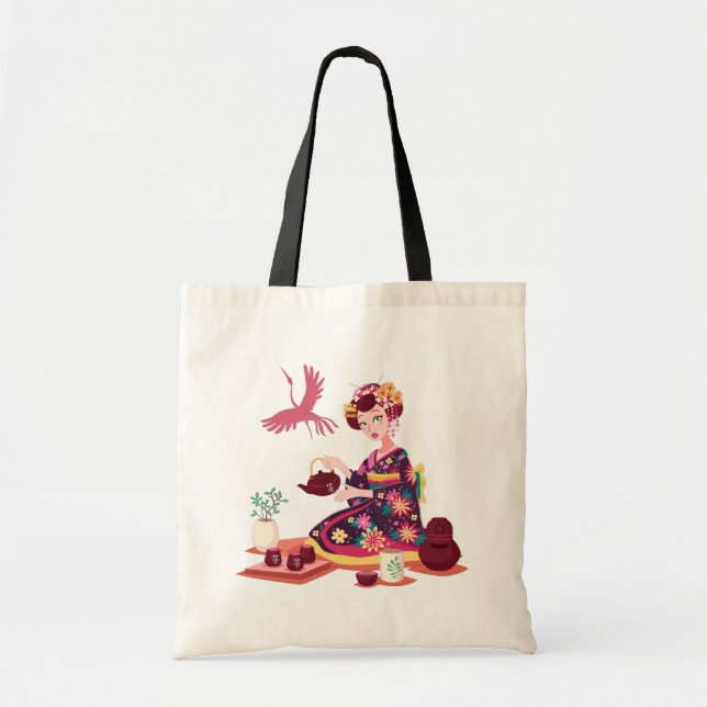 Japanese Tea Ceremony, Crane Tote Bag (Front)