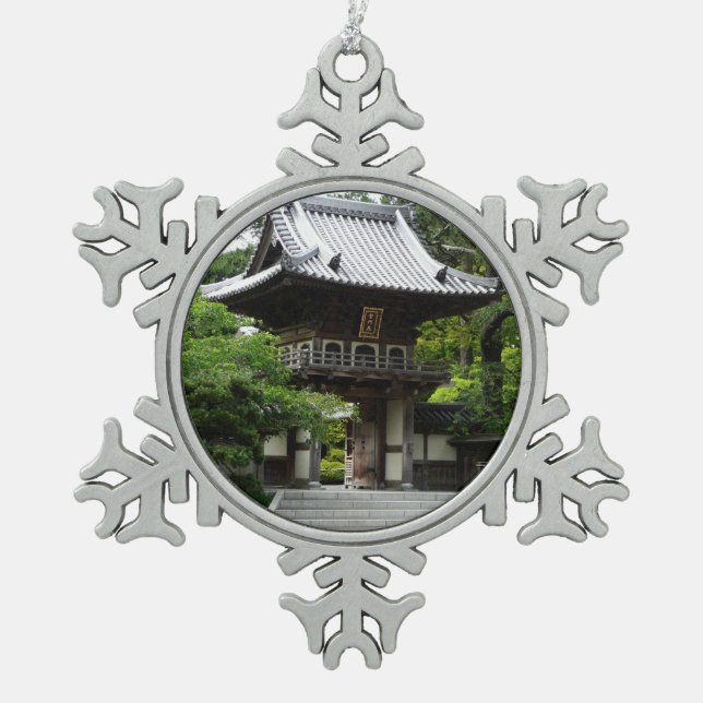 Japanese Tea Garden in San Francisco Snowflake Pewter Christmas Ornament (Front)