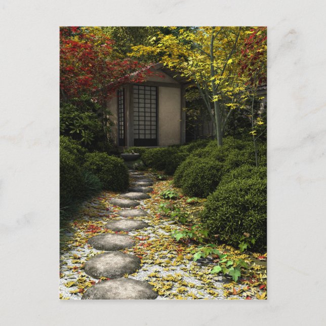 Japanese Tea House and Garden in Autumn Postcard (Front)