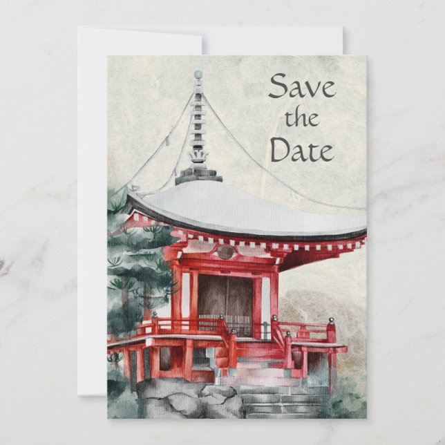 Japanese Temple and Bamboo Beautiful Wedding Save The Date (Front)