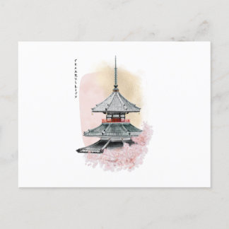 Japanese temple and cherry. tranquillity postcard