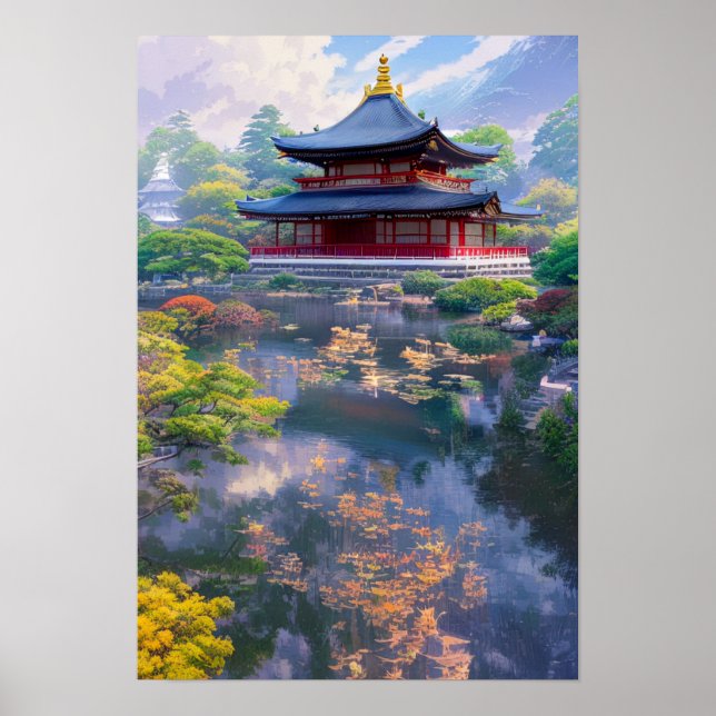 Japanese Temple, Beautiful Garden Poster (Front)