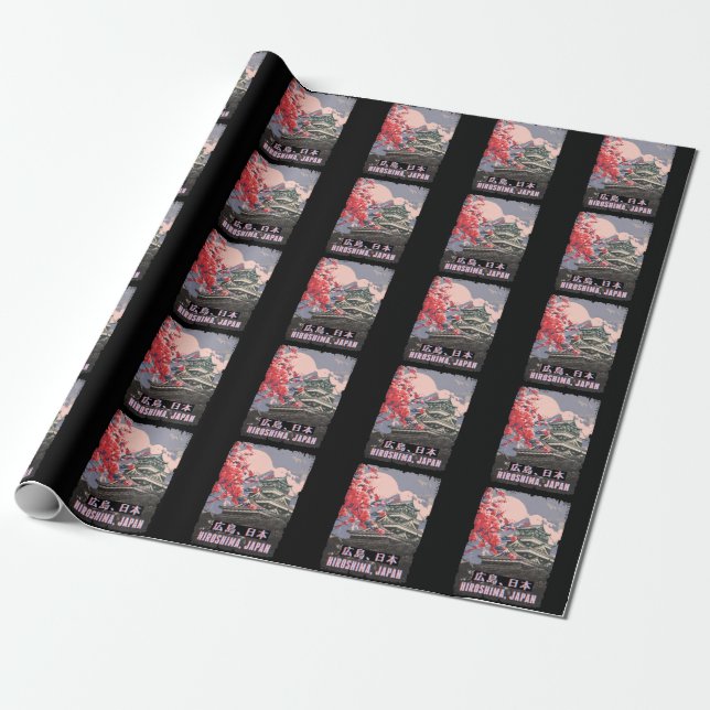 Japanese Temple Hiroshima Anime Cherry Blossom Wrapping Paper (Unrolled)