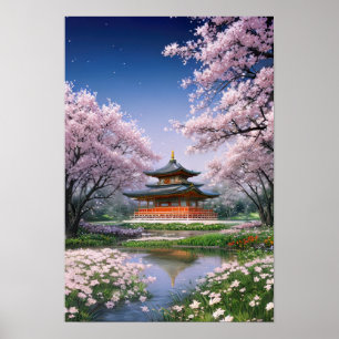 Japanese Temple in a Garden Poster