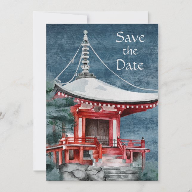 Japanese Temple Nighttime Wedding Save The Date (Front)