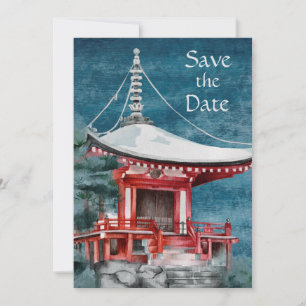 Japanese Temple Nighttime Wedding Save The Date