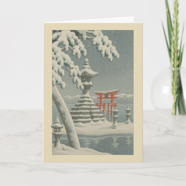 Japanese Temple Ukiyo-e Christmas Card (Front)