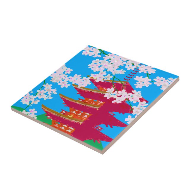 Japanese temple with cherry blossom tile (Side)