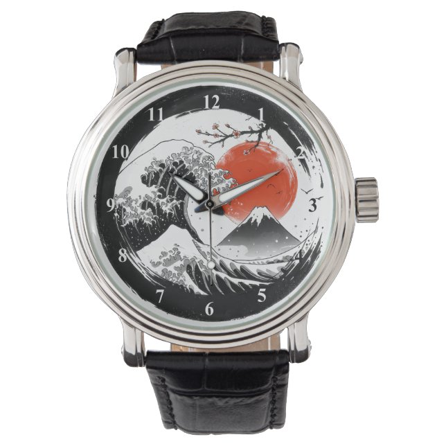 Japanese The Great Wave, Mount Fuji, Sakura Watch (Front)