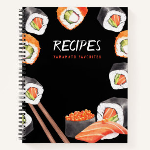 Japanese Theme Customisable Black Recipe Journal
