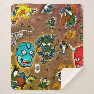 Japanese Theme Sherpa Blanket