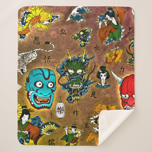 Japanese Theme Sherpa Blanket (Front)