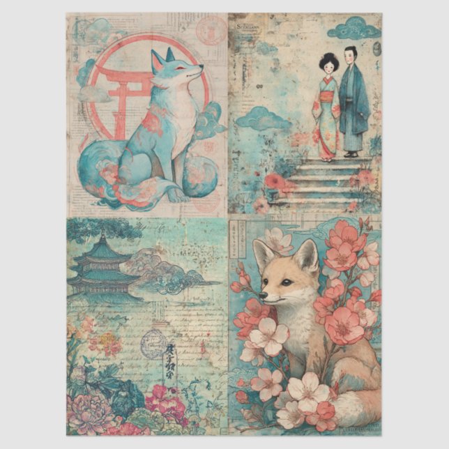 Japanese Themed Collage Decoupage Crafting  Tissue Paper (Front)