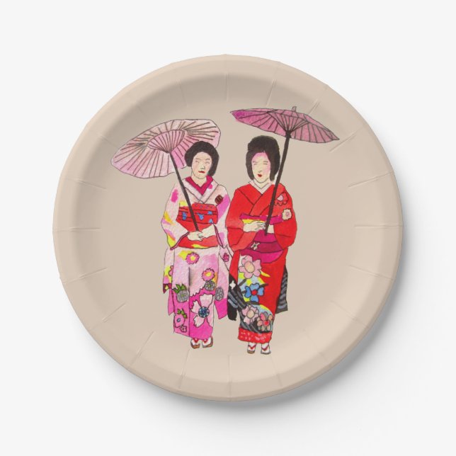 Japanese themed dinner party with Geisha art Paper Plate (Front)