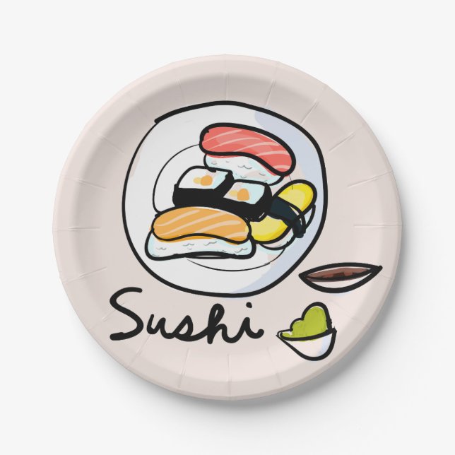 Japanese themed dinner party with sushi art paper plate (Front)