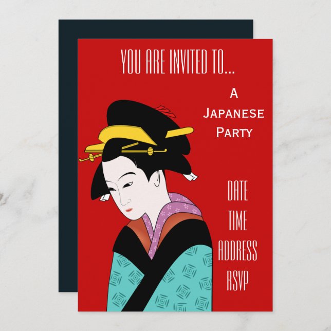 Japanese themed Geisha Japan party Invitation (Front/Back)