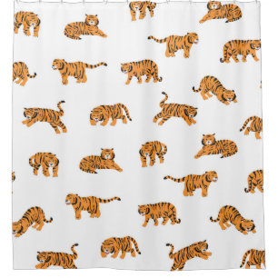 Japanese tiger animal doodle seamless vintage hand shower curtain