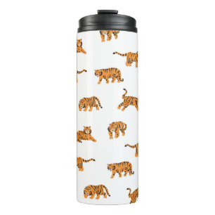 Japanese tiger animal doodle seamless vintage hand thermal tumbler