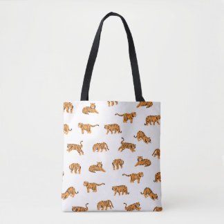 Japanese tiger animal doodle seamless vintage hand tote bag