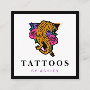 Japanese Tiger Illustration Tattoo Artist Bold Square Business Card