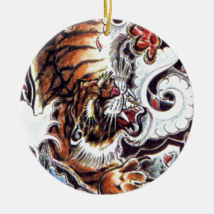 Japanese Tiger Tattoo Ceramic Tree Decoration