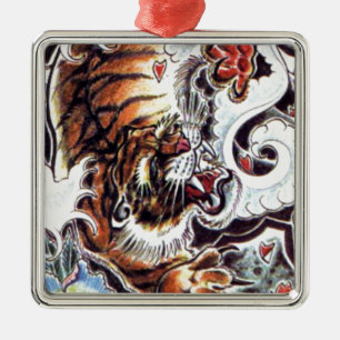 Japanese Tiger Tattoo Metal Tree Decoration