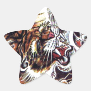 Japanese Tiger Tattoo Star Sticker